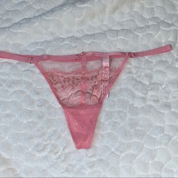V-String Very Sexy Thong Panty Satin Lace Pink Medium - Picture 2 of 5